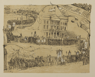 32820 Afbeelding van de optocht van de Utrechtse rederijkerskamer Jan van Beers, bekroond te Maastricht.05-07-1883-05-07-1883